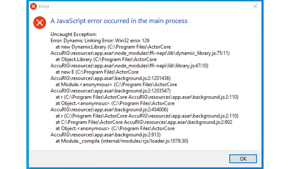 A JavaScript Error Occurred in the Main Process